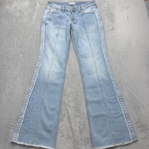 Shyanne Jeans Womens 29 Light Blue Flare Wide Leg Raw Hem Frayed Seam Detail